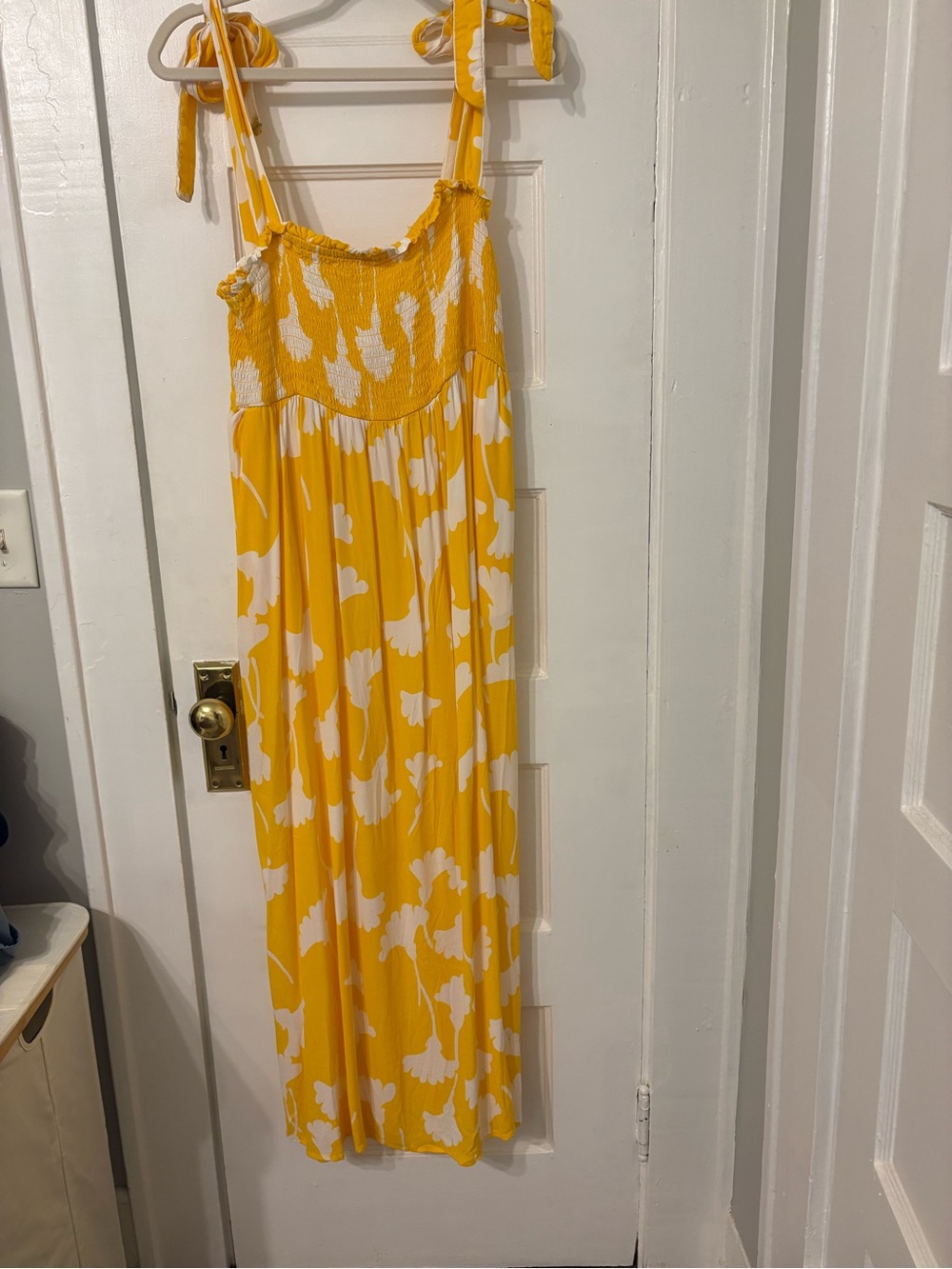Diane Von Furstenberg Yellow and White Floral Smocked Maxi Dress